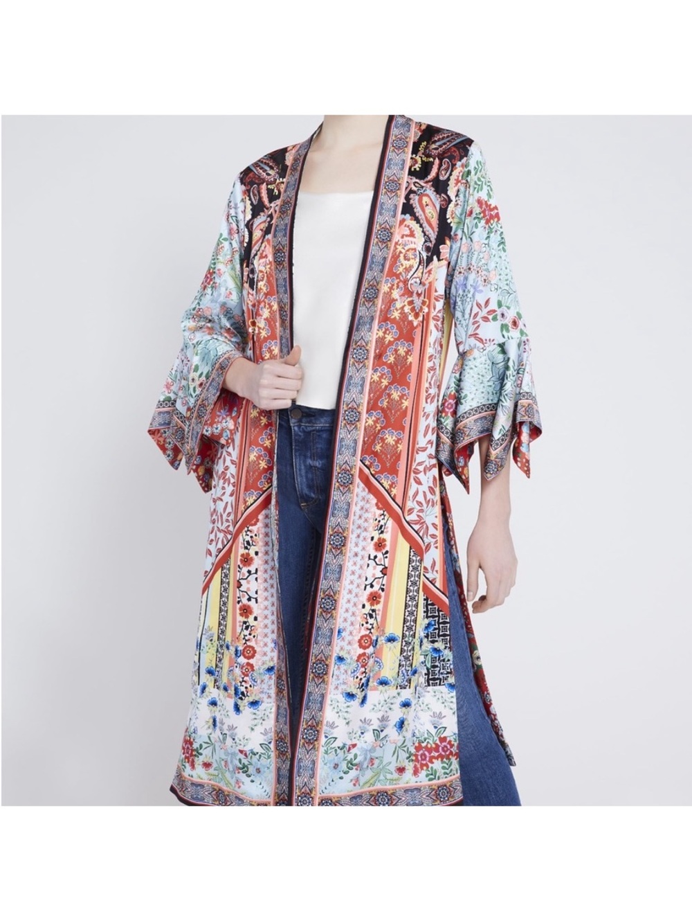 Alice + Olivia Lynn Reversible Cardigan Paloma Red blue Robe Kimono Jacket XS/S
